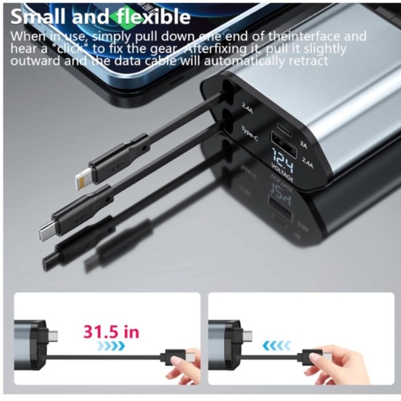 Retractable Car Charger 120W Works for iOS & Android (LONG CABLE) - Picture 3 of 6